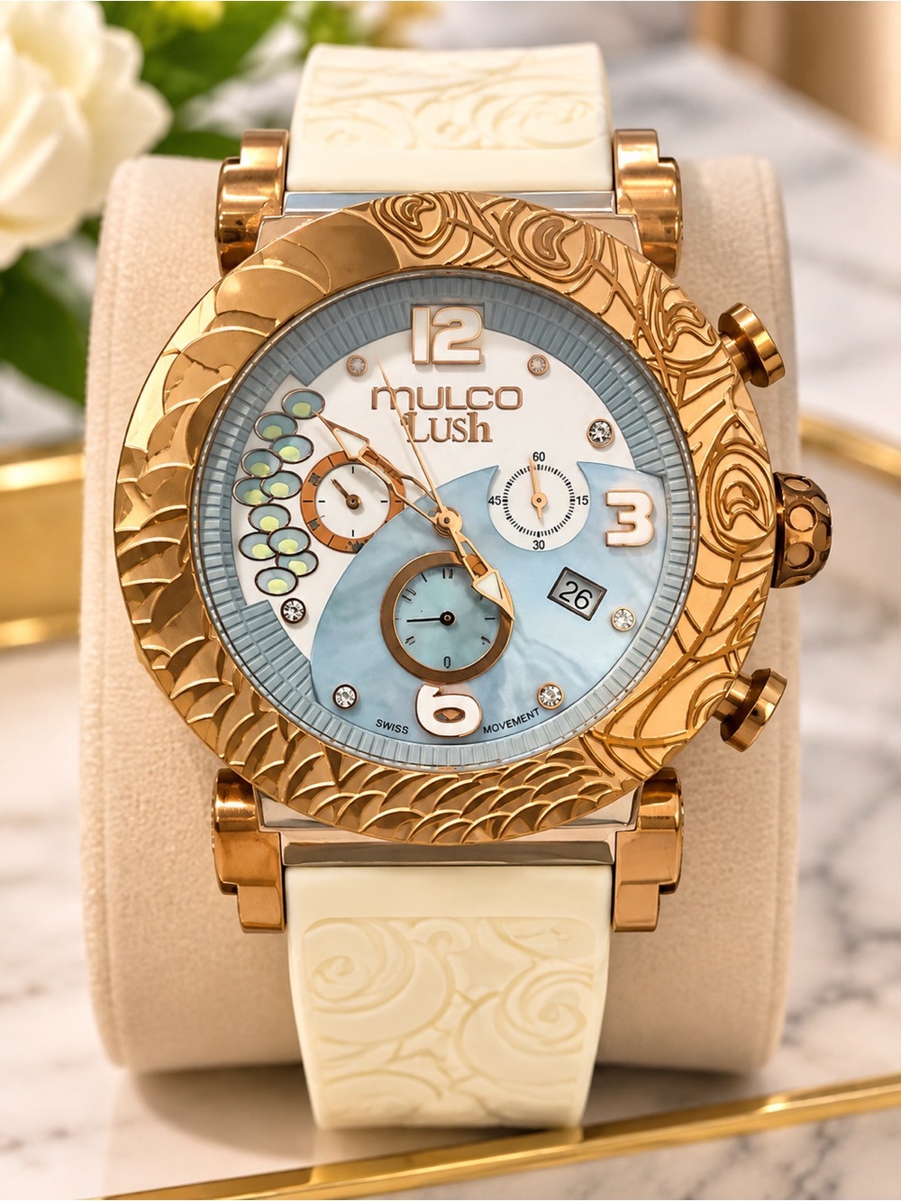 Mulco Lush Rose Gold and Cream Chronograph Watch